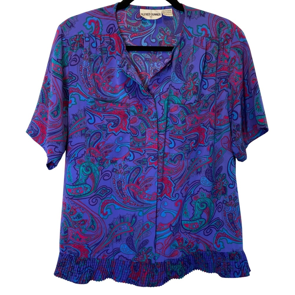 Alfred Dunner Vintage‎ Women's Size 12 Purple Paisley Print Short Sleeve Blouse